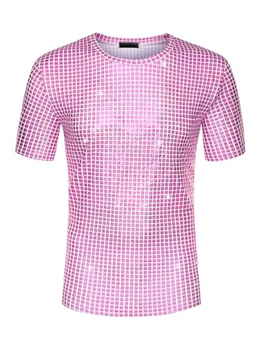 Lars Amadeus Metallic T-Shirt for Men's Round Neck Short Sleeves Sparkle Glitter Shirts2