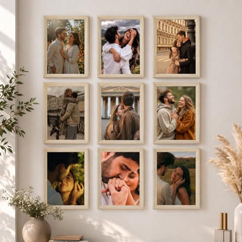 Image of Art Street Wooden Photo Frame for living room, Aesthetic Cave Design Photo Frames for Photograph, Art Work, Certificates Set of 9 (8x12 Inch, White)