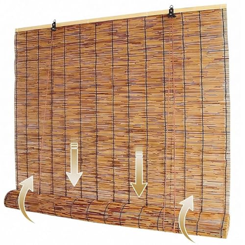 Persianas Enrollables Exterior, Persianas Alicantinas Exterior, Persiana Bambú Natural, Cortina de Caña para Puerta Ventana, Estor Opaca Impermeable Anti-UV para Porche Cenador Terraza
