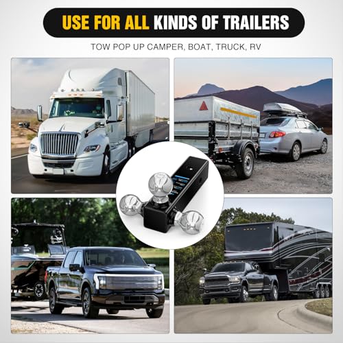 Image of Nilight Multi-Ball Trailer Hitch Ball Mount, 1-7 /8, 2, 2-5 /16-Inch Balls, Triple Ball Mount fits 2-1 /2-Inch Hitch Receiver, Chrome Plating