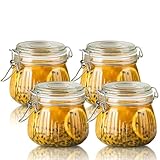 Roysmart 4er Set Einmachgläser mit Bügelverschluss, 500ml Gläser mit Drahtbügel Vorratsgläser, Klein Gestreift Bügelgläser, Vorratsgläser mit Deckel Luftdicht für Küche, Tee, Nudeln, Zucker, Bohnen
