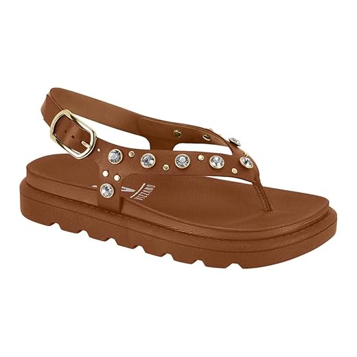 Sandália Vizzano Papete Flatform Feminina Aplicações Strass Brilho Conforto Original Leve