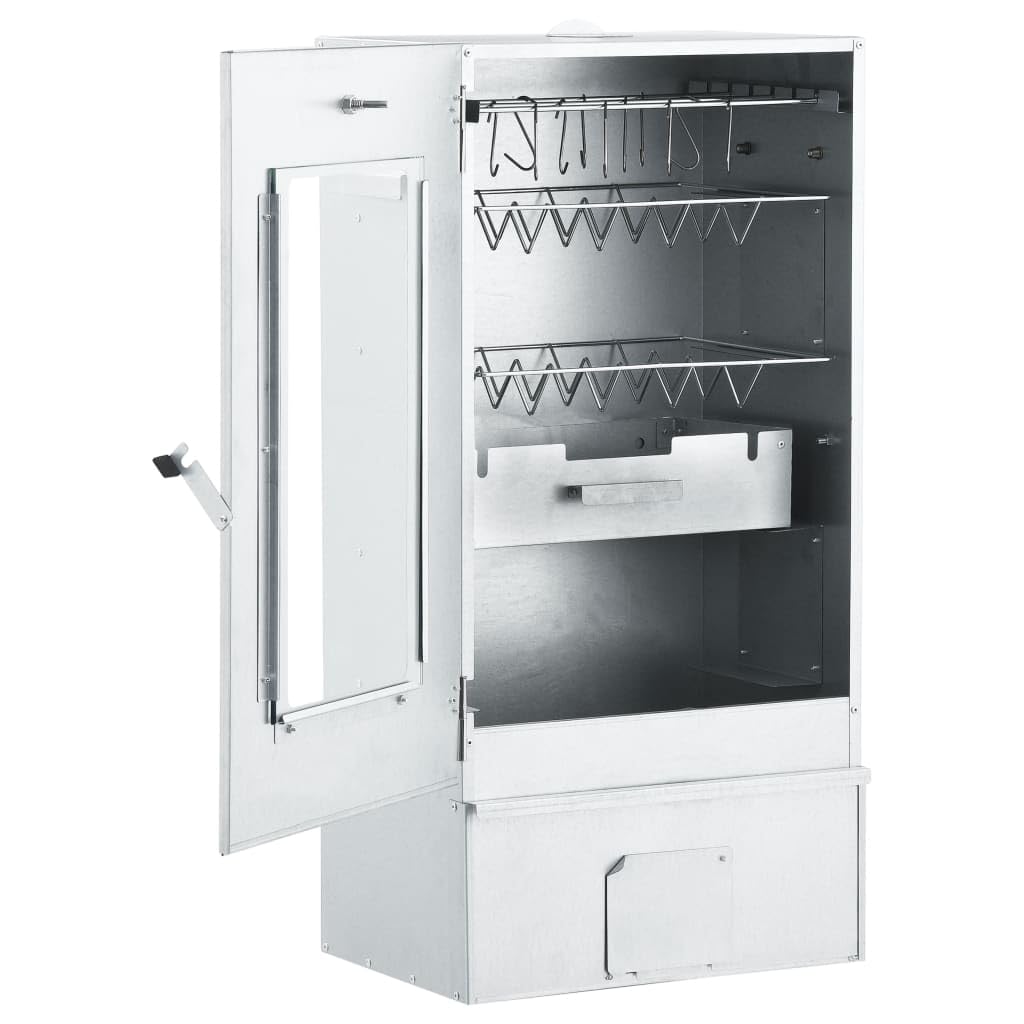 Horno para ahumar con generador de humo frío, acero galvanizado, para carne, pescado, salchichas, balcón, terraza, jardín, camping, con termómetro y ventana de cristal