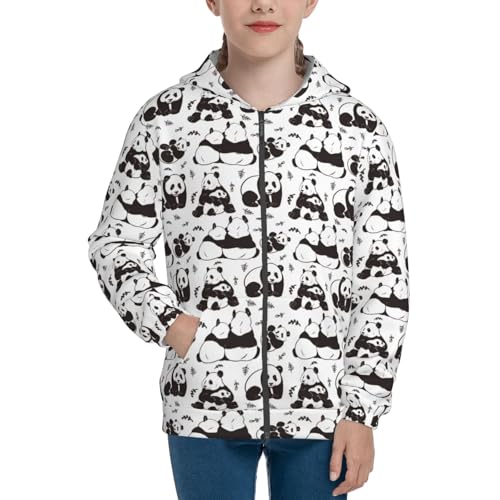 Cute Pandas Kids Pullover Hoodies Boys Zip Up Sweatshirts Girls Athletic Clothes with Pocket3