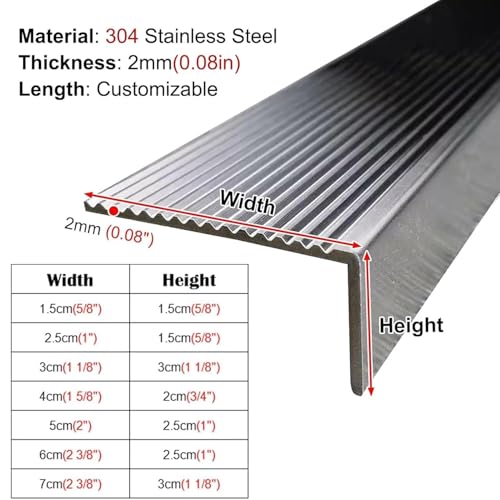 Bordo in acciaio inox personalizzabile – 6 cm x 140 cm durevole resistente all'usura protezione per la sicurezza esterna, antiscivolo, facile installazione, perfetto per gradini e ponti