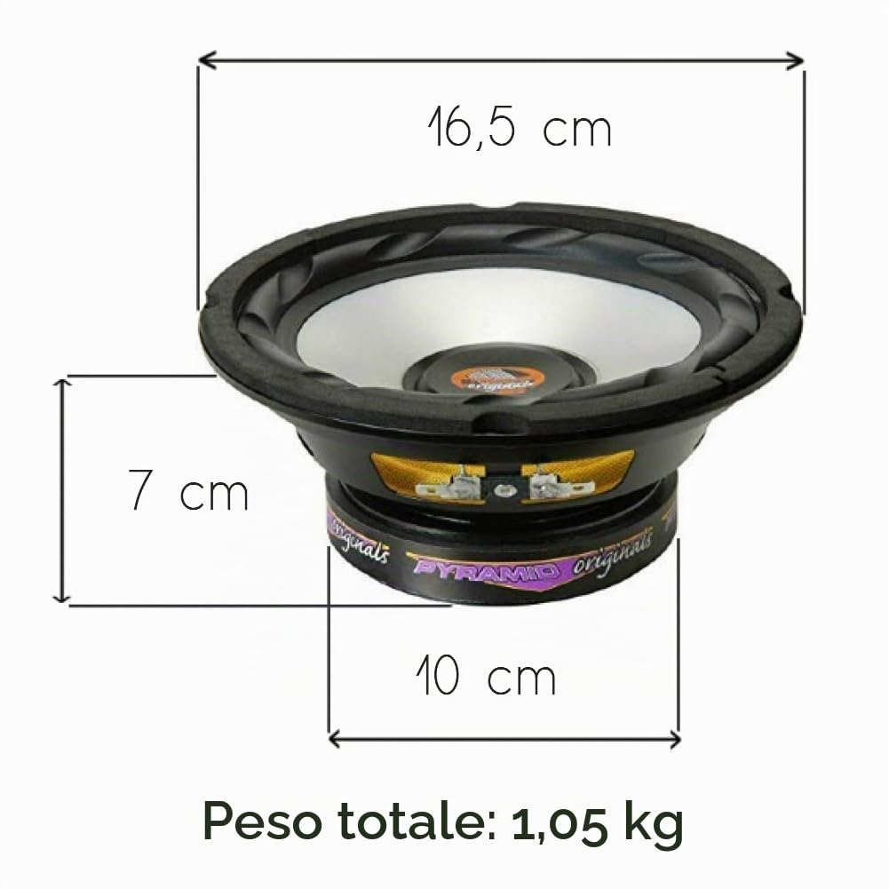 KIT SET PER PYRAMID WX65X 2 woofer altoparlanti diffusori da 16,5 cm 165 mm 6,5" di diametro da 150 watt rms e 300 watt max impedenza 4 ohm, per auto, a coppia