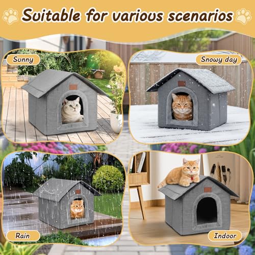 DAJASD Katzenhaus Outdoor Winterfest, Katzenhöhle, Hundehöhle mit Abnehmbarem Plüschkissen, Wasserdicht Wetterfester, Hundehütte Indoor, Hundehaus für Drinnen/Indoor 35x30x35cm (Grau, S)