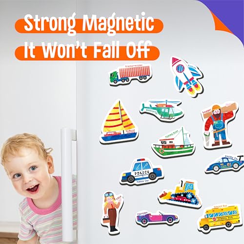50 PCS Magnetic Vehicles & Professions, Vehicle Fridge Magnets Common Vehicles, Airplane, Boat & Occupations-Magnetic Transportation Refrigerator Decors Educational Learning Toys for Toddlers