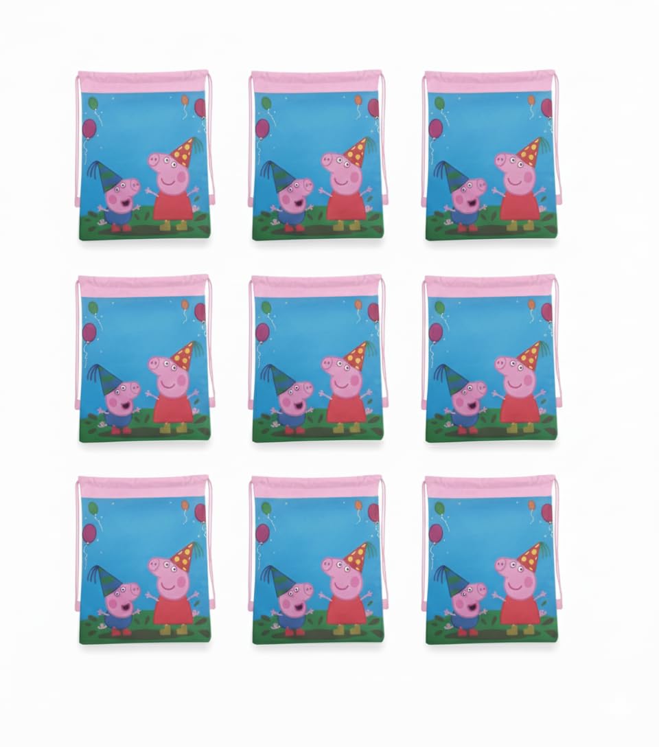 SV Traders Birthday Party Return Gifts Pack Of 6 Pcs Non-Woven Peppaa Pigg Print Drawstring Backpack Bag Haversack Bags for Kids/Boys/Girls Birthday Return Gift Party Favour Gift Set for Boys/Girls-picture-10