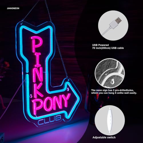 Image of Pink Pony Neon Sign Cowgirl Neon Light for wall decor Party Pub Man Cave USB Powered (15.6x12.3 Inch)