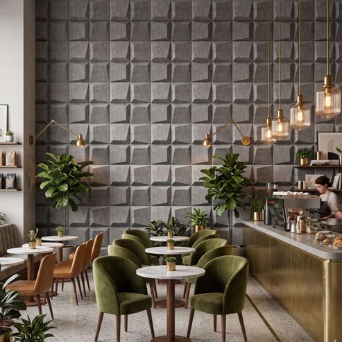 Image of Kayra Decor 3D PVC Wall Panels for Bedroom & Living Room | Cube Design | Gray Marble Color | 19.7 x 19.7 Inch | Pack of 40 | 107.6 Sq Ft
