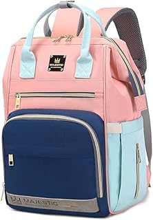 ماجيستيك حقيبة حفاضات مومياء عصرية من 134 - سعة كبيرة، حقيبة ظهر مقاومة للماء ومتعددة الوظائف للعناية بالطفل (بلو سكاي - ازرق-بينك)