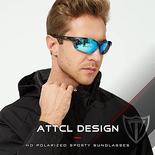 Attcl Sunglasses For Men - Upgraded Sports Polarized Sunglasses For Cycling Driving Fishing Uv Protection 7027-C2 Blue #TOP1