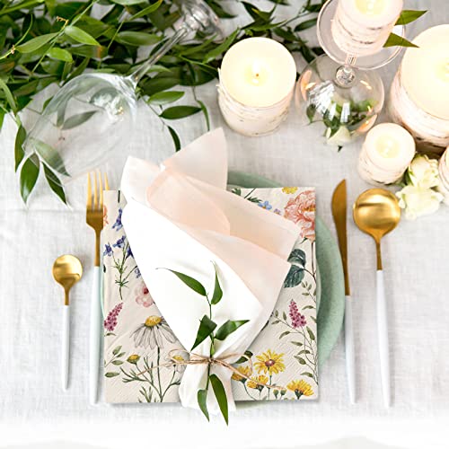 Anydesign 80 Pack Floral Paper Napkins Disposable Vintage Wildflower Luncheon Napkins 6.5 X 6.5" Retro Floral Dessert Dinner Hand Napkin For Birthday Wedding Baby Shower Bridal Shower Supplies #TOP3