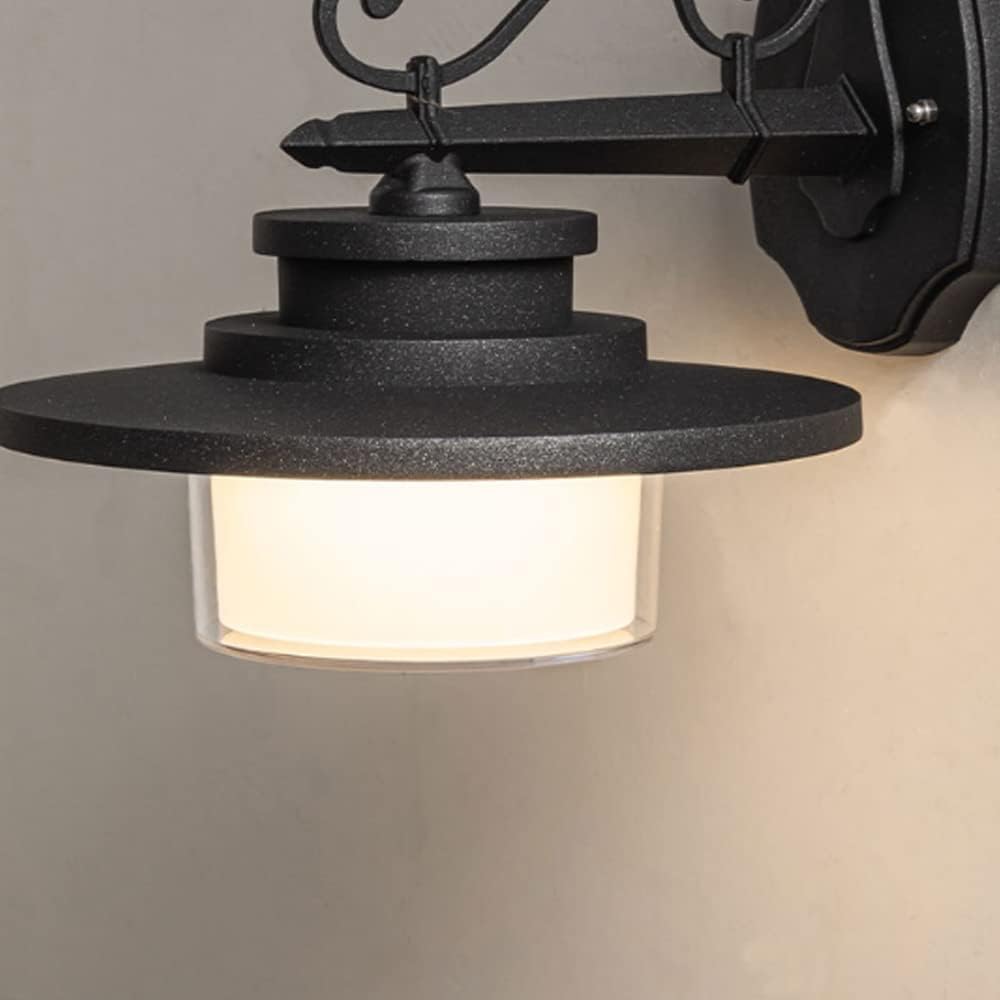 Farol LED de 12 W para Porche, Aplique de Pared Exterior Negro, Resistente al Agua, lámpara de Pared Blanca con Cristal opalino, Estilo Moderno de Mediados de Siglo, para Patio, iluminación