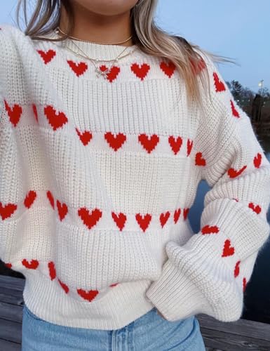 Image of Yimoon Valentine Heart Sweater for Women Cute Long Sleeve Crewneck Chunky Knitted Pullover Sweaters