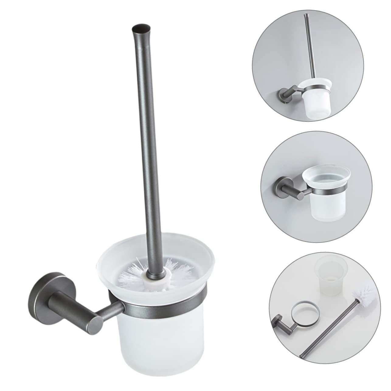 KOMBIUDA Cepillo de Inodoro y Mango de Cobre con Base de Vidrio de Pared Diseño Simple y Moderno para Limpieza Eficaz Baño del Hogar