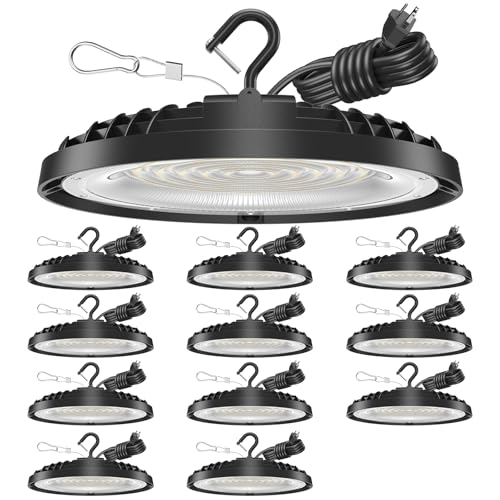 Flakeeper 150W UFO LED High Bay Light, 21,000LM LED Shop Lights Fixture, 5000K, Replace 600W Halogen, 120VAC, Plug & Play Lighting for Warehouses, Workshops, Garages, and Barns – ETL Listed, 12 Pack by Flakeeper - Used condition - US$123.94