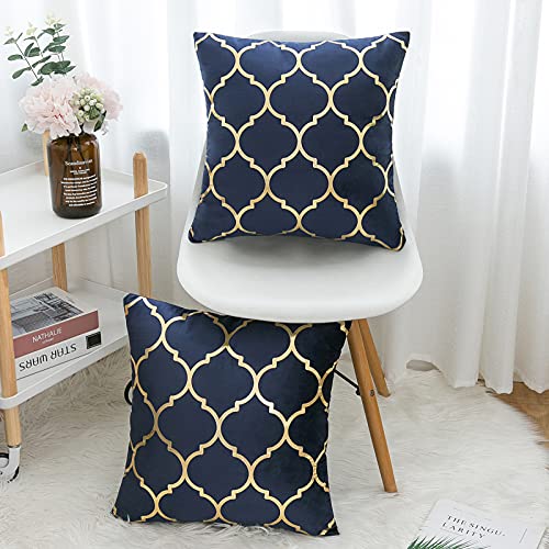 Cheekywares 2er Set Kissenbezüge Marineblau Abstrakt Geometrische Goldprägung Marokkanischen Quatrefoil Dekokissenbezüge… – Bild 5