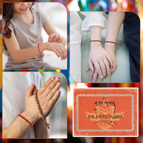 Kigeli 2 Pcs Authentic Blessed Tibetan Handmade Red String Bracelet Lucky Dorje Knot Protection Red Bracelet with Amulet Card Chinese Braided Tibetan Monks Gift for Women Men3