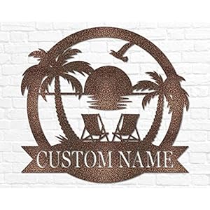 Custom beach decor nautical decor lake house decor summer beach house sign metal coastal decor outdoor sign sunset beach monogram  urban country home decor