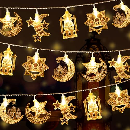 iwiio Eid Decorations Eid String Lights LED Ramadan Lights 10ft Eid Fairy Lights Eid Moon Star Kerosene Lantern Lamp Eid Mubarak Decorations Home Outdoor Indoor