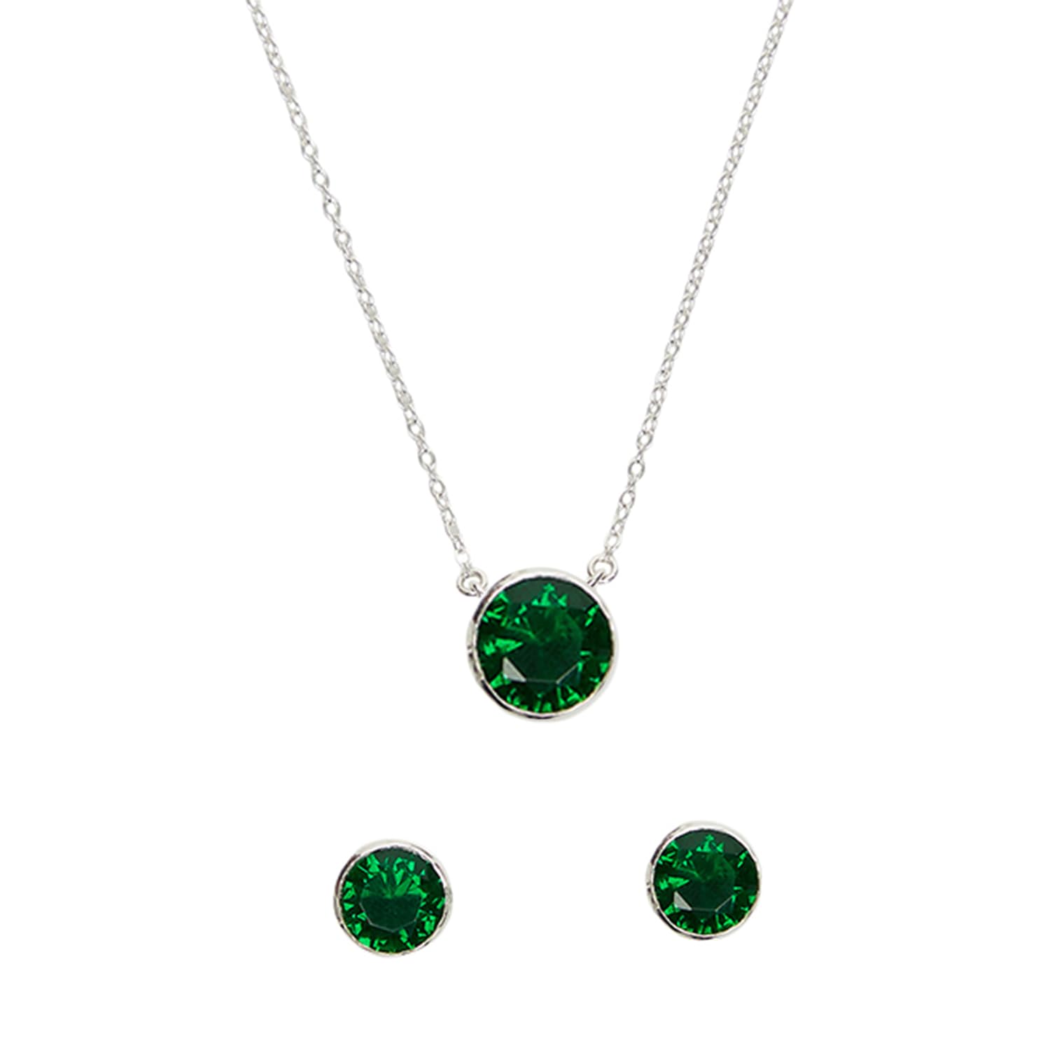 VOYLLA Green Stone Studded Sparkling Silver Pendant Set-image-35