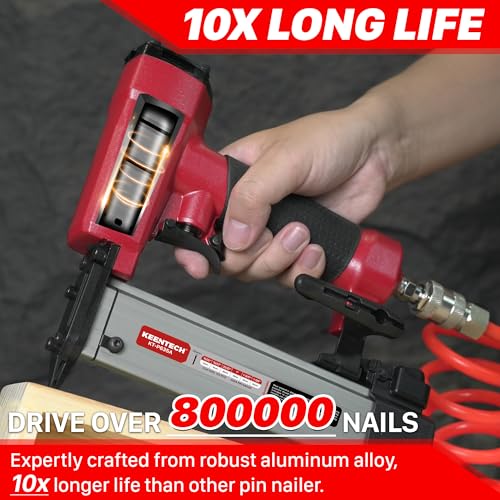 Image of KEENTECH Pneumatic Pin Nailer 23 Gauge, Pin Nail Gun with 2160pcs 1 /2 inch to 1-3 /8 inch Pin Nails, Headless Air Micro Pinner with Dual Safety Trigger for Cabinets, Interior Decoration, Windows, Crafts