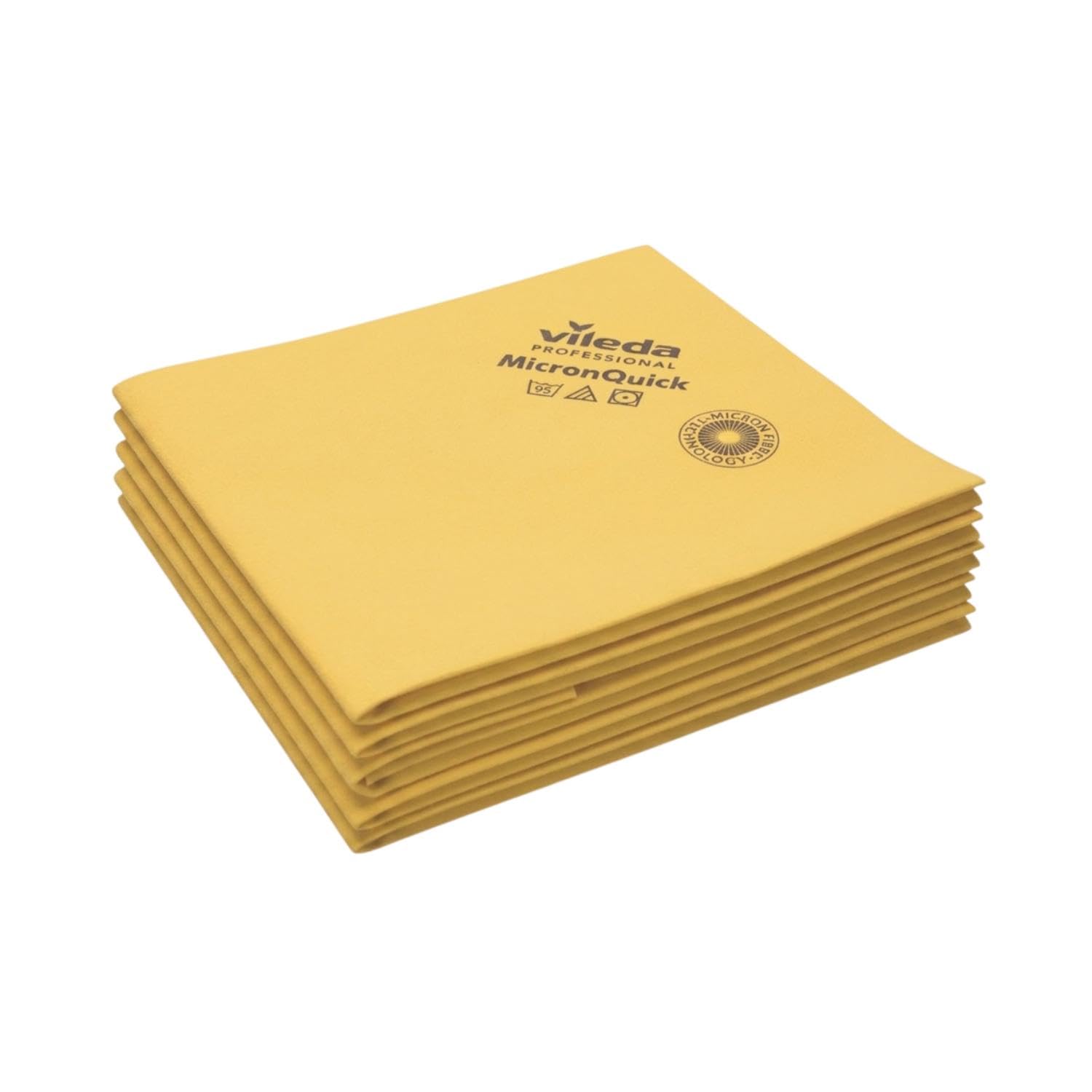 Vileda Professional r‑MicronQuick Microfibre Cleaning Cloth, Yellow, 5‑Pack – Recycled Microfibre for Hygienic,Streak‑Free Cleaning of Touched Surfaces,Up to 99.99% Virus & Bacteria Removal (38×40 cm)