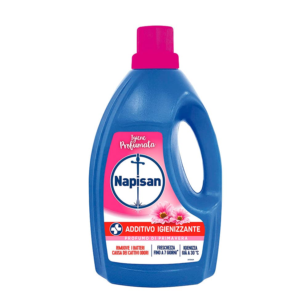 Napisan Additivo Igienizzante Lavatrice Profumo di Primavera, Confezione da 8x1.2 Litri di Igienizzante Liquido per Lavatrice, Contro i Batteri e i Cattivi Odori