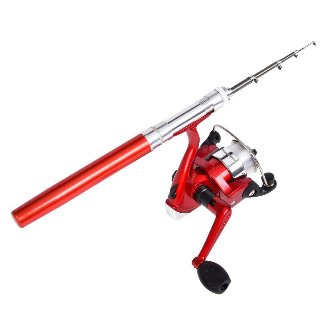 Mini-Angelrute, Stift-Angelrute mit Rolle, Mini-Stange, rotierendes Angelrad für Outdoor-Angelzubehör, Taschen-Angelrute, Rot, 2 Stück