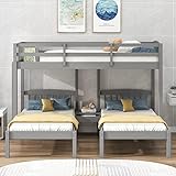 WocOyO Litera de escalera Doble sobre Doble/completa con Nido y escalera, Marco de litera de Madera de Pino macizo con almacenamiento para niños, adolescentes y adultos, no necesita ca(Size:D)