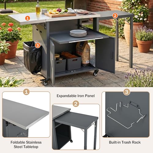 Image of Merax 73.8 inch Outdoor Kitchen Island with Dual Foldable Grill Table, Gray