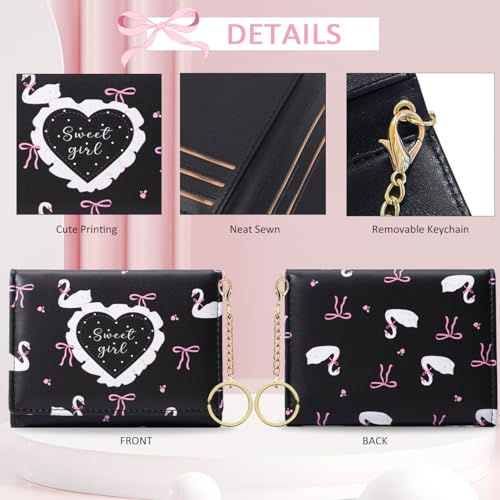Image of Sunwel Fashion Cute Coquette Bow Wallet with Key-chain for Women Girls | Mini Wallet, ID Window, Cash Slot, 7 Card Slots