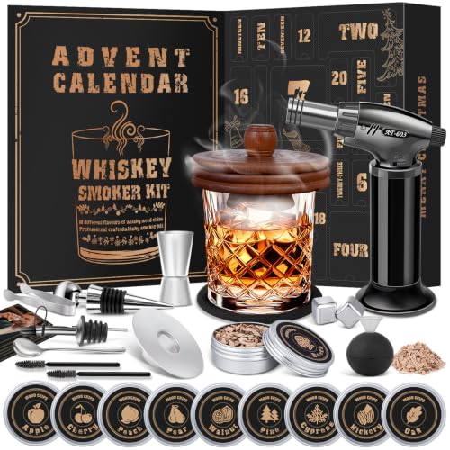 Whisky Adventskalender 2026 für Männer, 24 Tage Bourbon Smoker Infuser Set für Cocktailfans und...