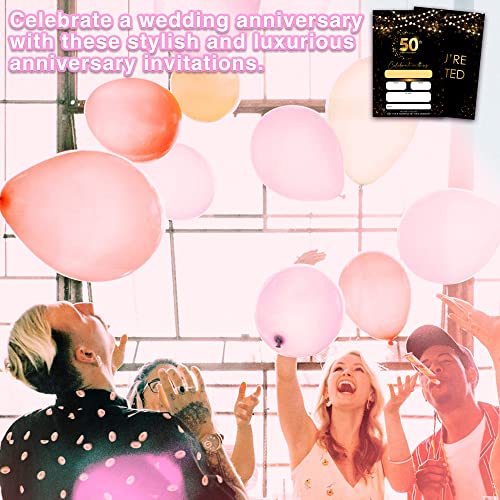 50Th Anniversary Invitations Cards, Black Gold Glitter Wedding Anniversary Invitations With Envelopes, Celebrate With Us Fill-In Invites Cards, Anniversary Party Supplies Decorations(Pack Of 25) #TOP3
