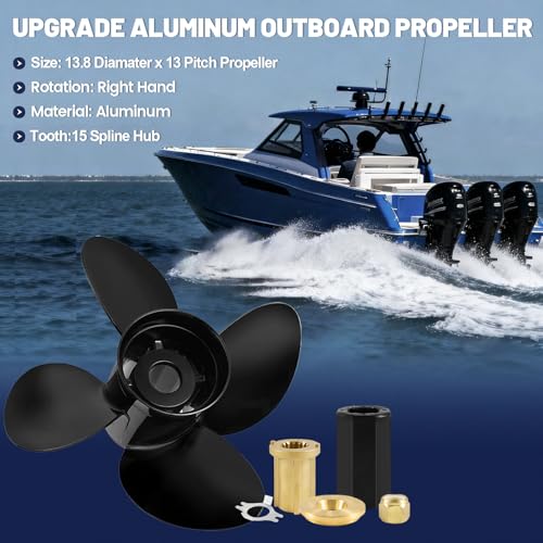 Image of Upgrade OEM Aluminum Boat Propeller Compatible with Mercury Engines 40hp 50hp 60hp 75hp 90hp 100hp 115hp 125hp,15 Spline,4 1 /4 inch Gearcase4 Blades,RH