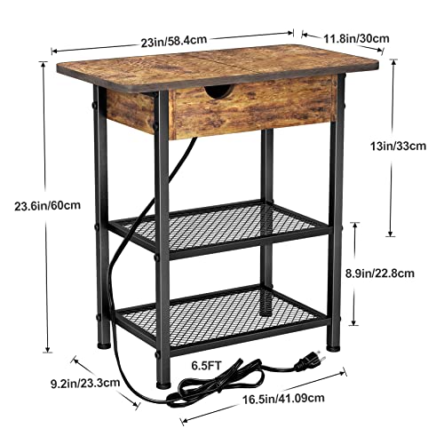 Mr Ironstone End Table With Charging Station, Flip Top, 2 Power Outlets & 2 Usb Ports, Storage Shelf, Narrow Nightstand, Small Side Table For Living Room, Bedroom, Rustic Brown #TOP5