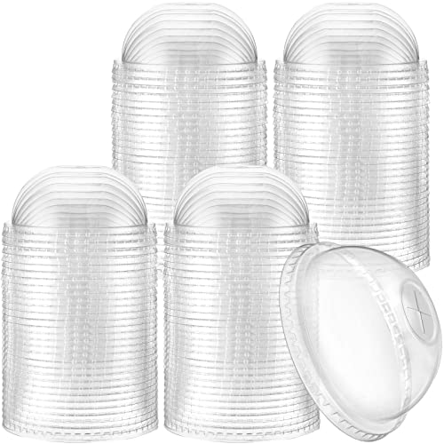 200 Pcs Plastic Dome Lids Bulk Clear Disposable PET Cup Lids with Straw Slot Fit 12 oz 16 oz 20 oz 24 oz Round Plastic Cups for Summer Coffee Ice Cream Milkshake Slush Shop Party Supplies