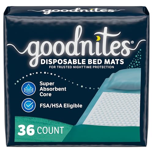 Image of Goodnites Disposable Bed Pads/Bed Mats for Bedwetting, 2.4 x 2.8 ft, 36 Ct (4 Packs of 9)
