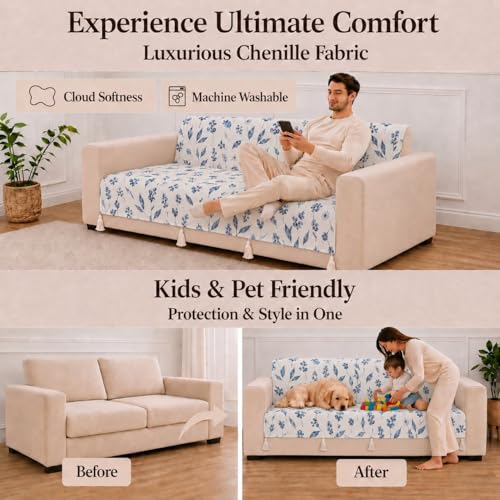 Image of STITCHNEST 'Eden Weaves Collection Series' 1 Seater Sofa Cover - Full Coverage| Elegant Woven Fabric, Decorative Tassels, Washable & Durable for Modern Living