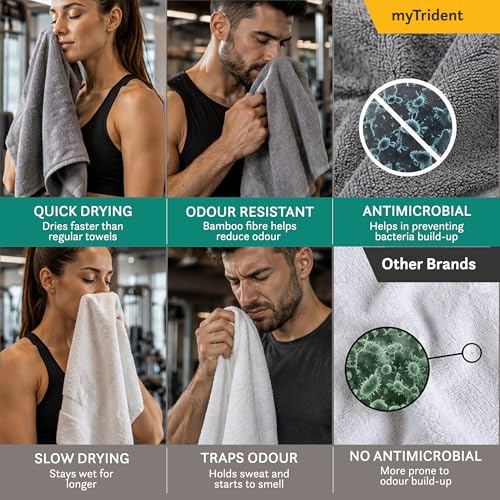 Image of MYTRIDENT Cotton Bamboo Gym Towel for Men Workout & Women Workout | 450 GSM | Perfect Gym Towel Size 45 Cms x 90 Cms | Quick-Dry | Extra Absorbent | Lightweight | Suitable for All Sports | Charcoal