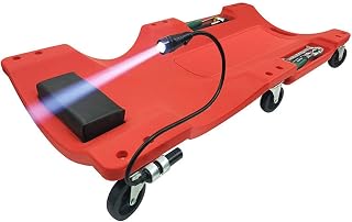 Mechanic Plastic Creeper with Light -OKSTENCK 40Inch Vehicle Repair Low Profile Automotive Creeper with Padded Headrest & Dual Tool Trays HDPE Body 440 Lbs Capacity Adsorption Light (Red)