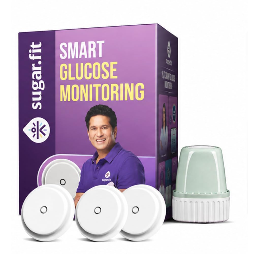 sugarfit cgm monitor pack of 3 | 45 day wearable arm sensor, bluetooth enabled