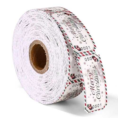 Penitue 500pcs Merry Christmas Roll Raffle Tickets, Colorful Single Roll
