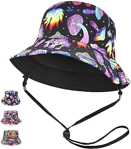 Unisex Reversible Bucket Hat with String, Double-Side Cotton Trendy Summer Fisherman Hat, Travel Sun Fisherman Bucket Hats for Women Men Boy Girl