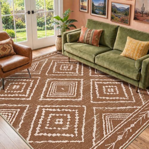 BESTSWEETIE 5'x7' Washable Area Rug for Living Room Bedroom Yellowbrown