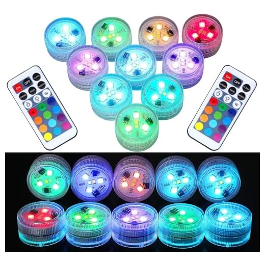 10Pcs Mini Submersible LED Lights with Remote Control Tea Lights Small Underwater Lights Battery Powered Flameless LED Accent Light for Party Event Vase Fishtank Hot Tub