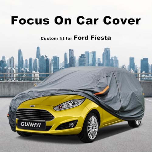 Image of GUNHYI Premium Car Cover Custom Fit Ford Fiesta, 16 Layers Heavy Duty Car Cover Waterproof All Weather with Zipper Door for Sun Rain Snow Dust Uv Protection