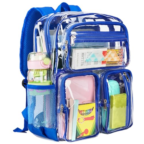 Vorspack Clear Backpack for School - Heavy Duty See Through Bookbag for Girls Boys Large Transparent Backpacks for Work, Travel, Festival - Blue